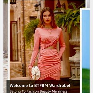 BTFBM hollow out twist body cam dress, peach large, new with tags